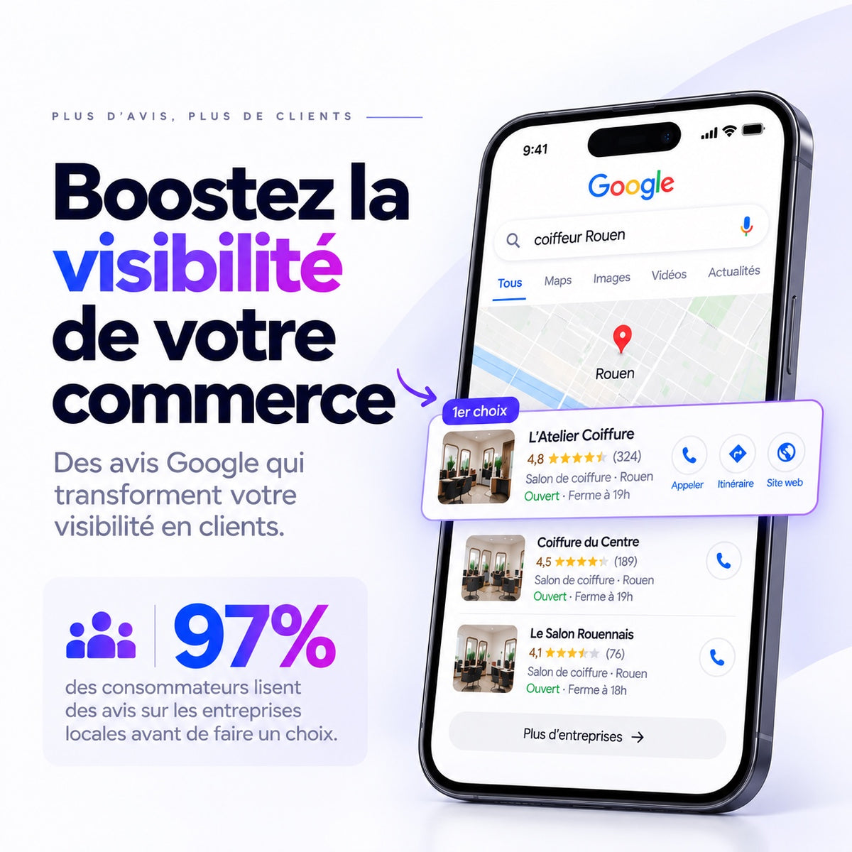 Plaque Avis Google Pixite — visibilité locale sur Google